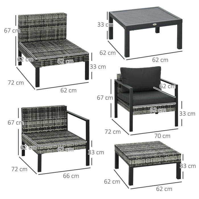 Outdoor Patio Seating Combo - 6-Piece Set with Sofa, Armchair, Stool & Metal Table, Charcoal Grey Cushions - Ideal for Garden and Backyard Lounging