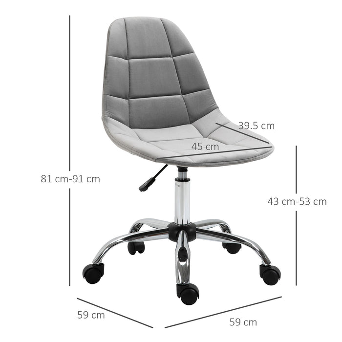 Ergonomic Velvet Task Chair - Adjustable Height, Armless Design with Wheels - Perfect for Home Office, Study, or Bedroom Comfort