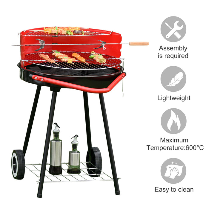 Adjustable Height Charcoal BBQ Grill - Garden Grill Trolley with Convenient Wheels and 3-Tier Storage - Perfect for Outdoor Cooking and Backyard Parties