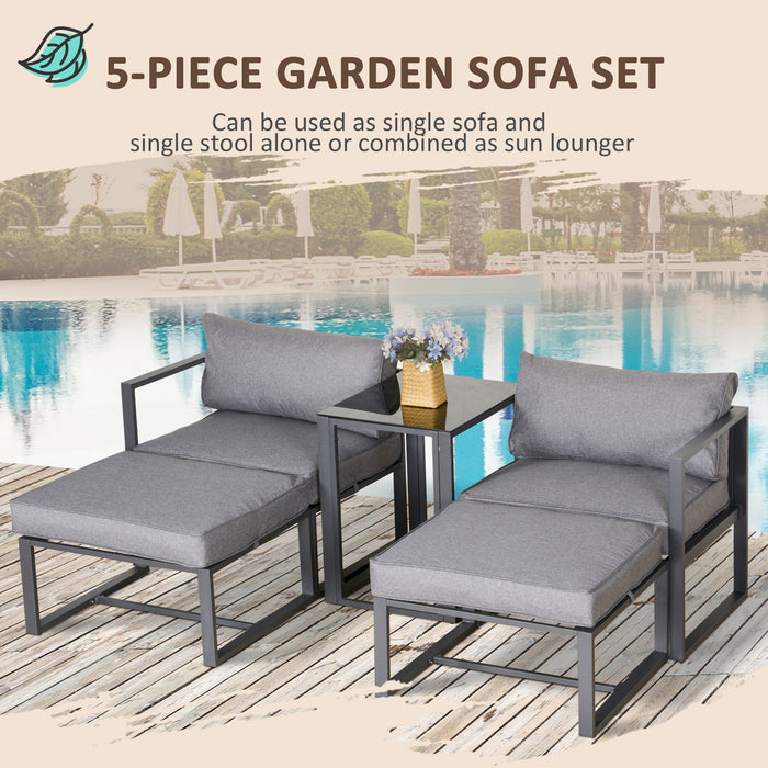 5-Piece Garden Conversation Set - Outdoor Patio Lounge Furniture with Sofas, Footstools & End Table - Cozy Seating for Relaxation and Entertaining