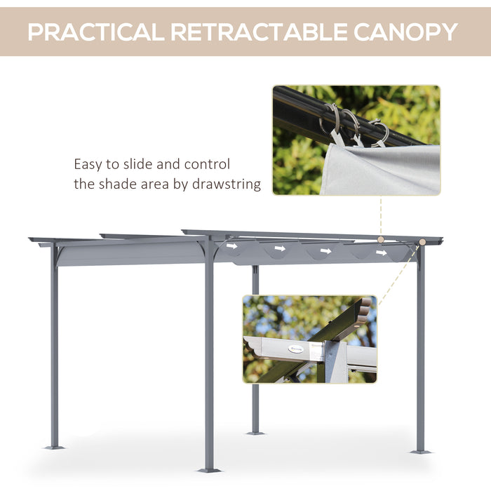 Metal Pergola Gazebo with Retractable Canopy 3.5M x 3.5M - Outdoor Sun Shade Shelter with Sturdy Frame - Ideal for Garden, Marquee Parties, BBQs, Grey