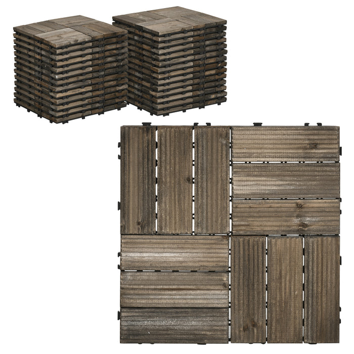 27-Piece Wooden Interlocking Deck Tiles - Outdoor Patio, Balcony, Terrace, Hot Tub Flooring, 30x30 cm, Charcoal Grey - Easy Installation & Weather Resistant Patio Upgrade