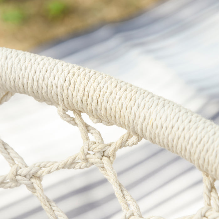 Cotton Rope Hammock Chair with Sturdy Metal Frame - Large Macrame Porch Swing with Cushion for Patio, Garden, Bedroom - Cream White Comfortable Seating Solution