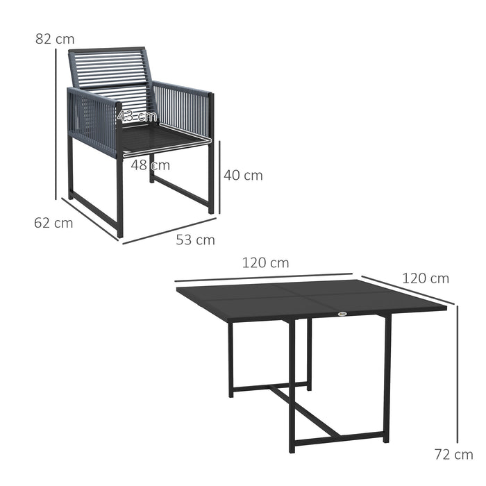 5-Piece Garden Dining Ensemble - Outdoor Patio Furniture with Foldable Chair Backrests & Tempered Glass Table - Ideal for Poolside Dining & Space-Efficient Design