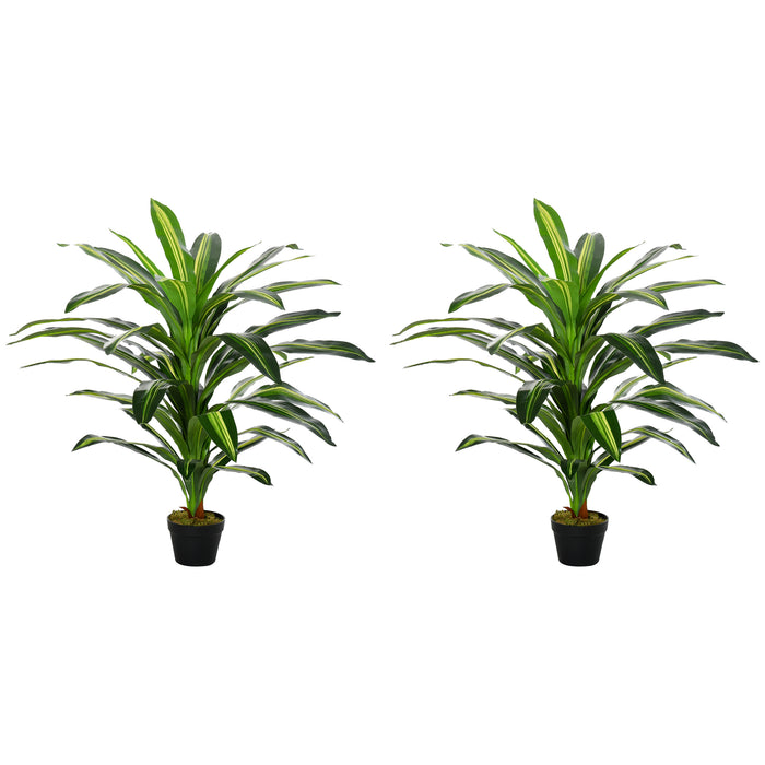 Artificial Dracaena Tree Pair - 3.6FT Tall, 40-Leaf Faux Tropical Plants with Nursery Pots - Elegant Home & Office Greenery Decor