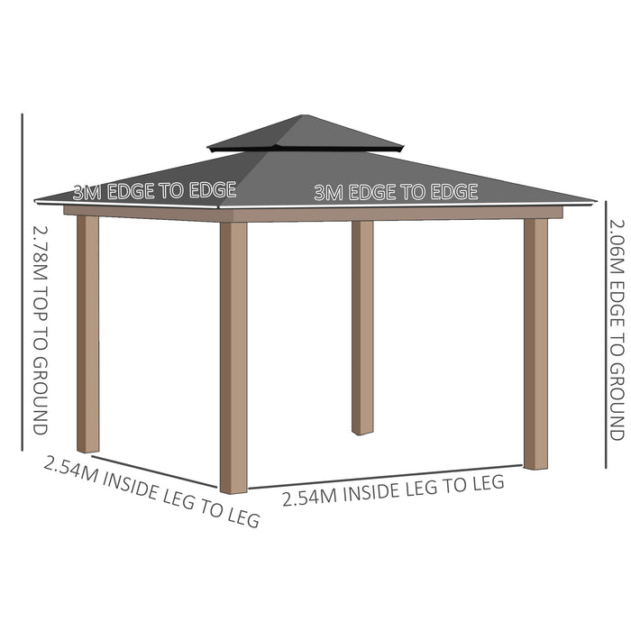 Outdoor Polycarbonate Gazebo 3x3m - Double Roof Hardtop with Galvanized Steel Frame - Includes Nettings & Curtains for All-Weather Protection