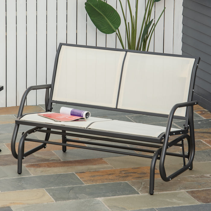 Outdoor Double Seater Glider Bench - Patio Swing Chair with Powder-Coated Steel Frame, Beige - Ideal for Garden, Backyard, and Porch Lounging