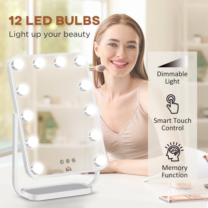 Tabletop Hollywood Vanity Mirror with 12 LEDs - Dimmable Light Settings and Memory Feature - Ideal for Makeup Application and Beauty Routines