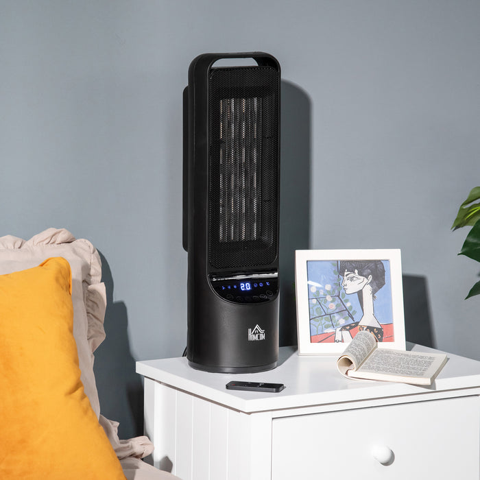 Ceramic Tower Heater with LED Display - Oscillating Indoor Space Warmer with Remote & 12H Timer, Tip-Over & Overheat Safety Features - Ideal for Home or Office Use, 1000W/2000W