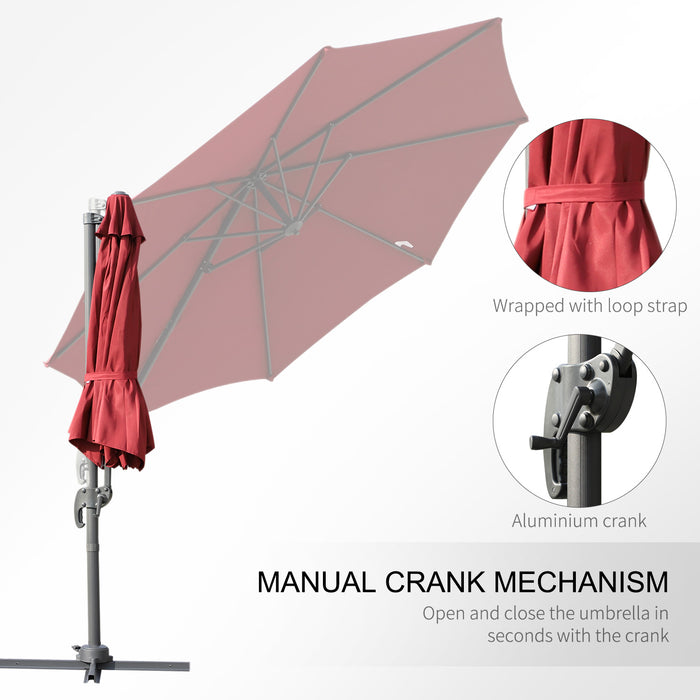 Cantilever Roma Parasol - 360° Rotatable Outdoor Sun Umbrella with Sturdy Cross Base in Wine Red - Perfect for Garden Shade and Relaxation