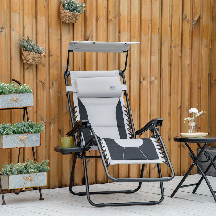 Zero Gravity Reclining Outdoor Chair - Folding Patio Lounger with Sunshade, Cup Holder & Pillow - Ideal for Poolside Relaxation & Camp Comfort