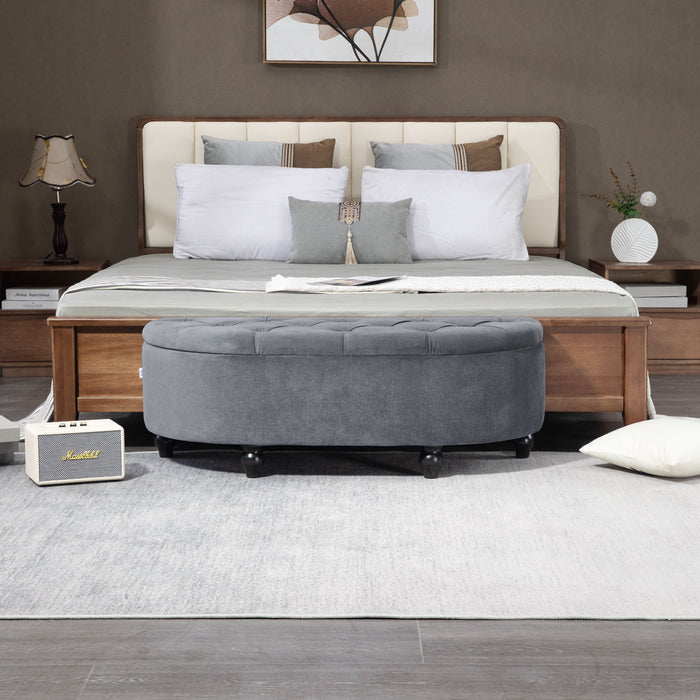 Elegant Dark Grey Semi-Circle Ottoman Bench - Tufted Upholstered Storage Seat with Rubberwood Legs - Versatile Accent Footrest for Bedroom & Entryway