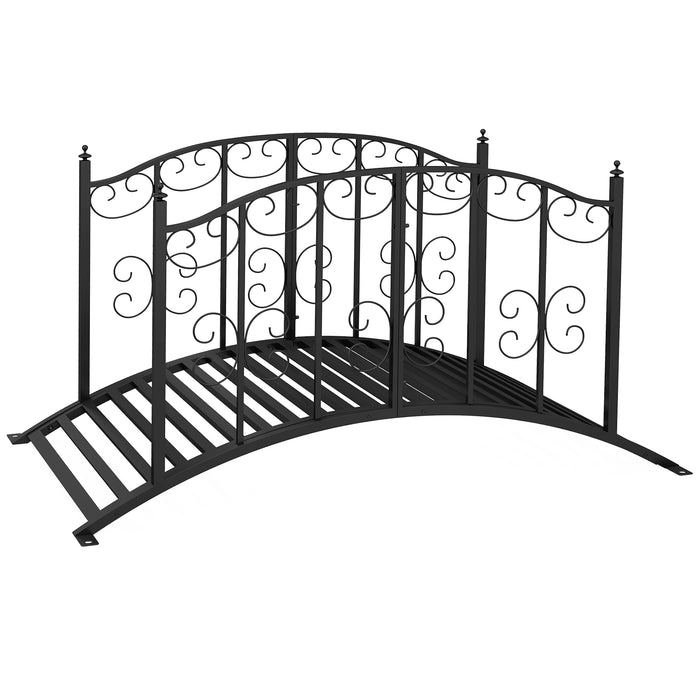 Metal Scrollwork Garden Bridge - 1.2M Decorative Arch Walkway in Black - Enhances Garden Paths and Walkways