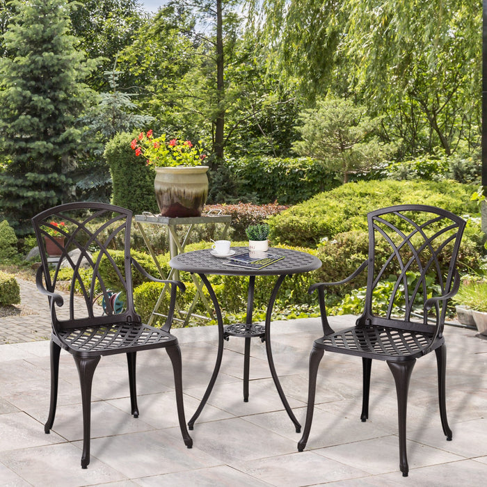 Elegant Cast Aluminium 3-Piece Bistro Set - Includes Coffee Table & 2 Chairs for Outdoor Use - Ideal Garden and Patio Furniture for Relaxation