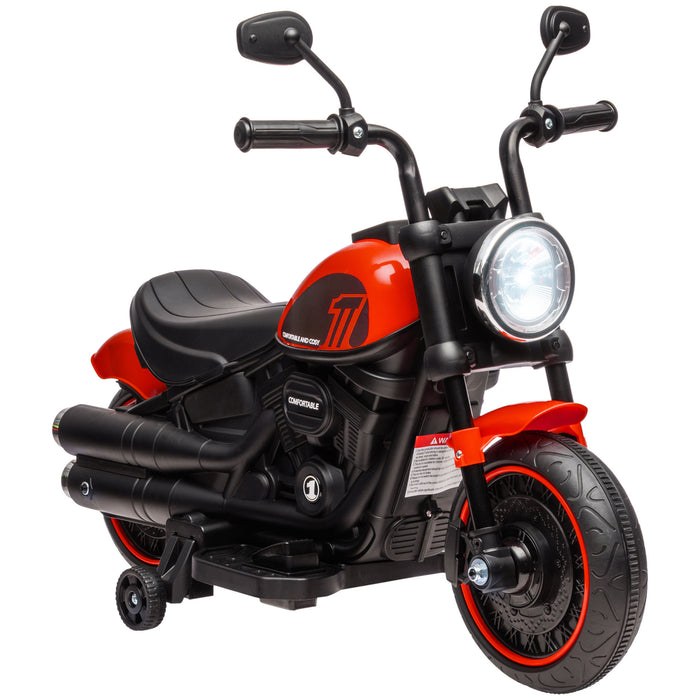 Kids' 6v Ride-On Electric Motorbike with Training Wheels - Easy One-Button Start in Vibrant Red - Ideal for Young Beginner Riders