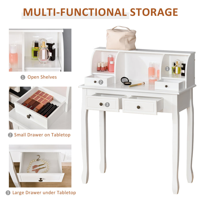 Vanity Makeup Dressing Table with 4 Drawers - Bedroom Furniture Console Desk with Dividers and Nightstand Function - Ideal for Cosmetic Storage and Beauty Routine