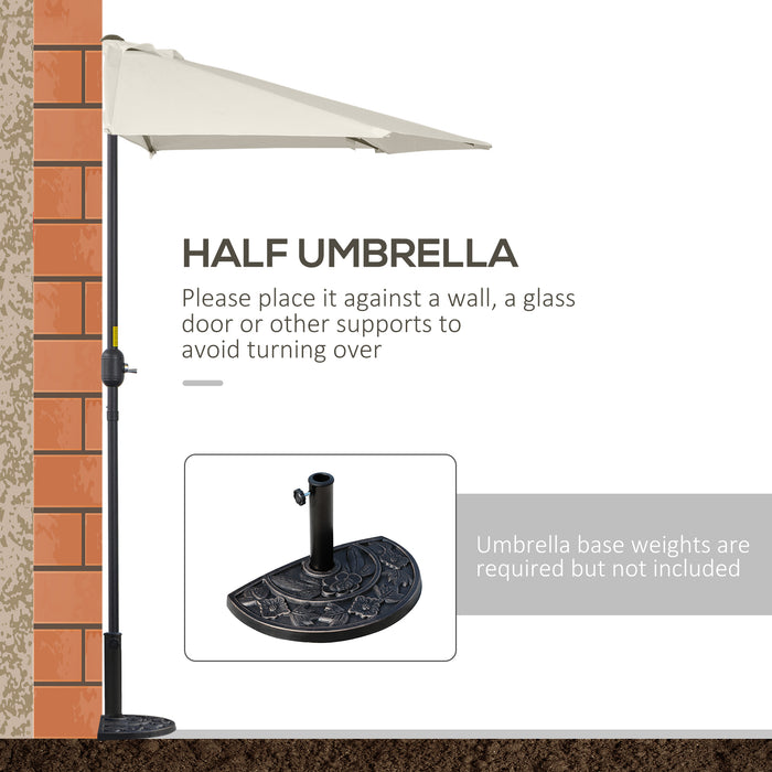 Half Round Umbrella Parasol, 3m - White, Space-Saving Shade Solution - Ideal for Small Balconies or Patios