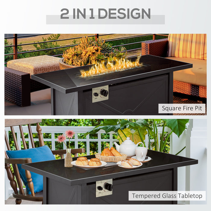 50000BTU Propane Gas Fire Pit Table - Outdoor Patio Heater with Tempered Glass Tabletop and Protective Cover, Smokeless Design - Ideal for Entertainment and Warmth on Your Patio (109 x 56 x 64 cm, Black)