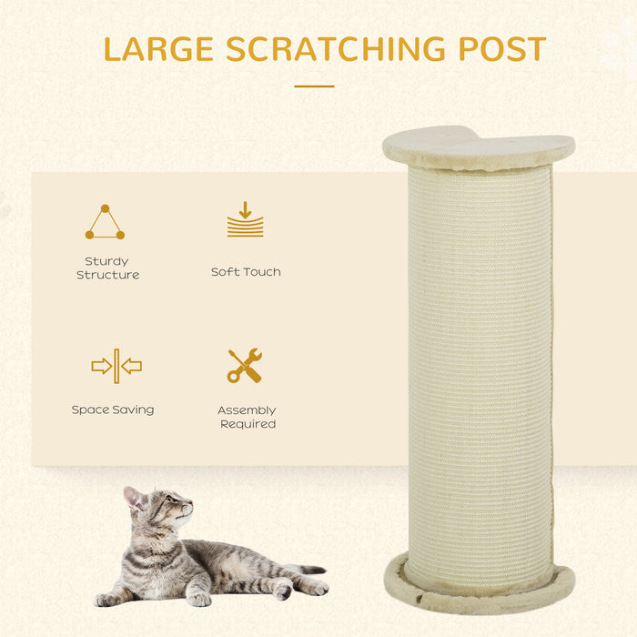 Tall 85cm Beige Cat Scratching Post with Sisal Rope - Plush Anti-Tip Design for Indoor Corners & Sofas - Ideal for Claw Maintenance & Feline Exercise