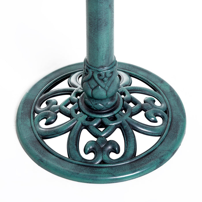 Scallop-Patterned Garden Bird Bath - Antique Green Decorative Outdoor Feeder Stand, 50cm - Attracts Wildlife & Enhances Garden Aesthetics