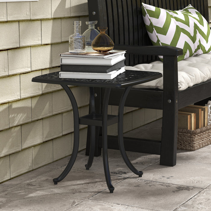 Cast Aluminium Square Bistro Table - Outdoor Side Table with Umbrella Hole, Garden Furniture - Perfect for Balcony & Poolside Lounging