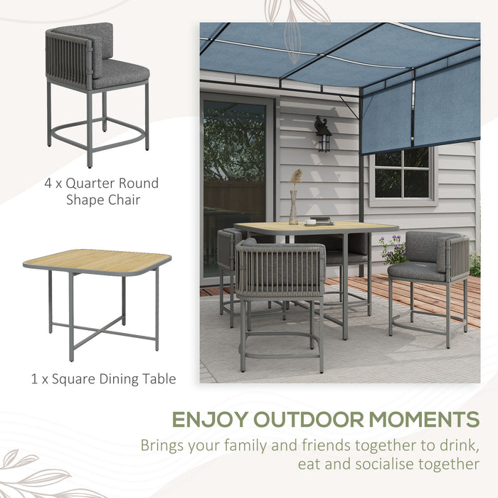 5-Piece PE Rattan Dining Set - Cushioned Cube Garden Furniture with Stone Composite Top - Ideal for Indoor & Outdoor Spaces, Stylish Grey Design