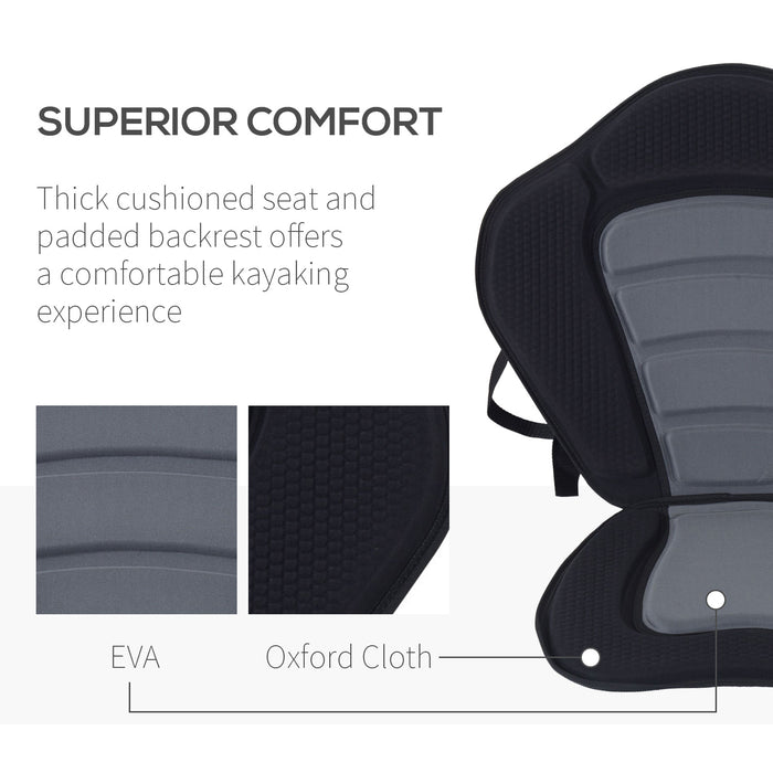 Detachable High Back Canoe/Kayak Seat - Black Comfortable Padded Chair for Paddling - Ideal for Long Kayaking Trips