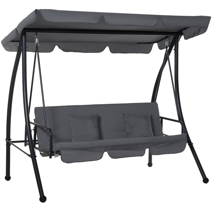 2-in-1 Patio Swing Chair Lounger - 3-Seater Outdoor Swing with Adjustable Tilt Canopy and Plush Cushions, Dark Grey - Perfect for Garden Relaxation and Entertaining Guests