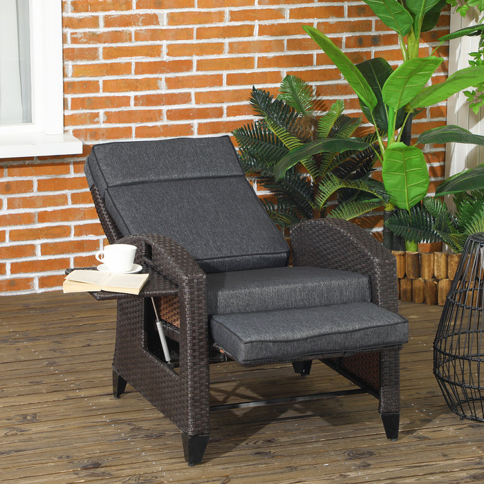 Outdoor Reclining Lounge Chair with Adjustable Backrest & Footrest - Includes Cushion and Side Tray in Grey - Ideal for Patio Comfort and Relaxation