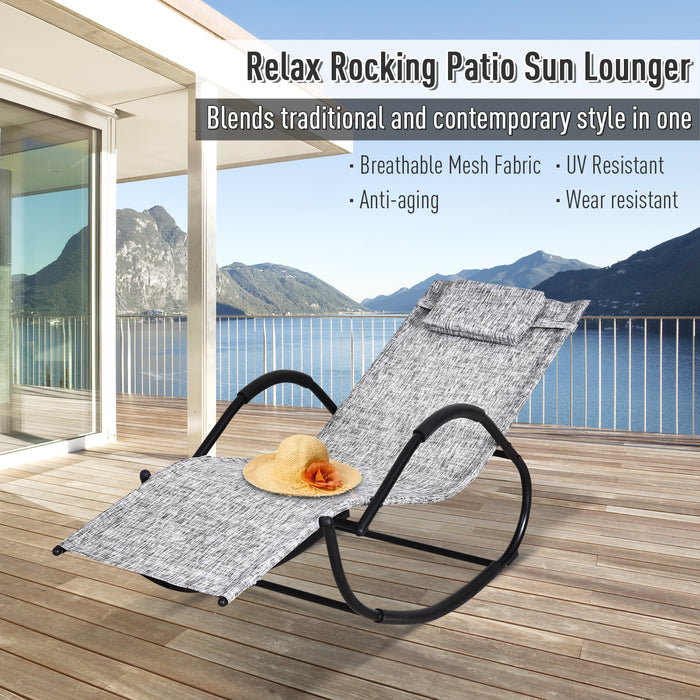 Zero Gravity Rocking Patio Lounge Chair - Texteline Recliner with Padded Pillow for Outdoor Garden Comfort - Relaxing Rocker Seat for Yard and Porch in Grey