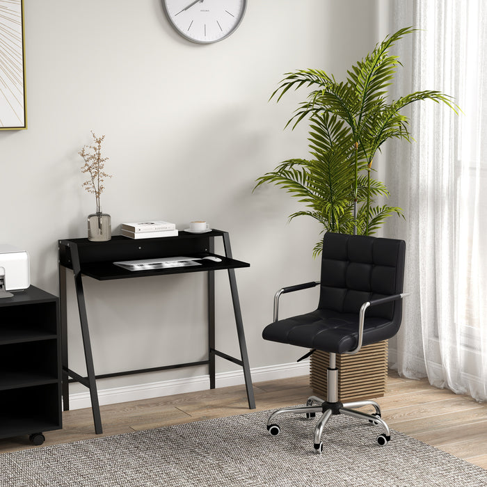 Home Office Furniture Combo - Ergonomic Faux Leather Swivel Chair and Study Desk with Built-in Shelf - Ideal for Remote Work and Study Spaces