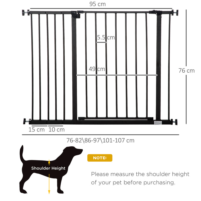 Pet Safety Gate - Dog Stair Barrier with Auto Close Door, Adjustable 76-107cm, Black - Ideal for Keeping Pets Secure and Safe