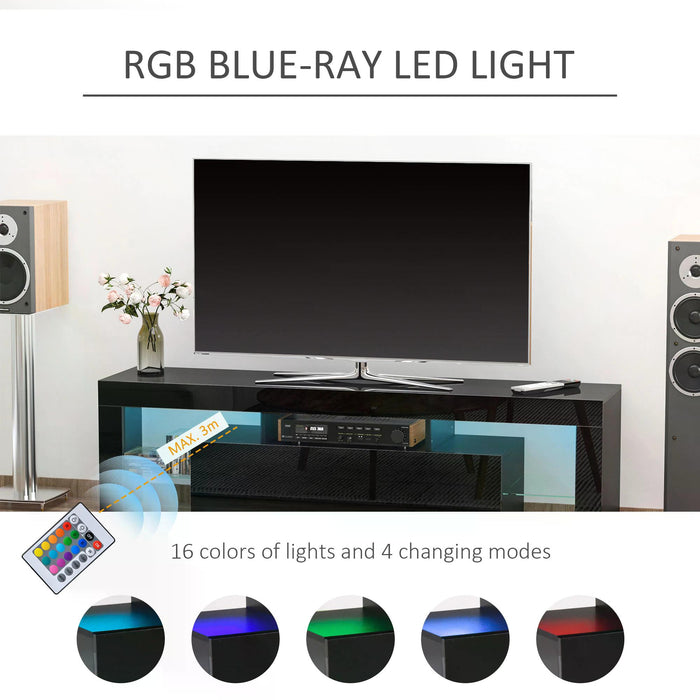 High Gloss Entertainment Center - LED RGB Lit TV Cabinet with Remote, Fits up to 65" Screens - Stylish Storage Console for Media and Gaming Accessories