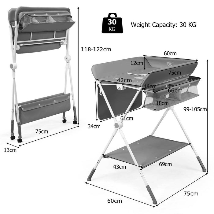 Diaper Station - Adjustable Height Portable Multi-Purpose Stand with Storage Rack - Ideal for Easily Changing and Storing Infant Necessities