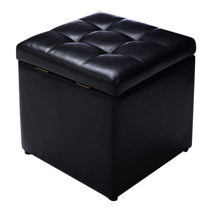 Cube Ottoman Pouffe - Foldable Storage Seat in Black - Ideal for Space-Saving Seating and Storage Solution