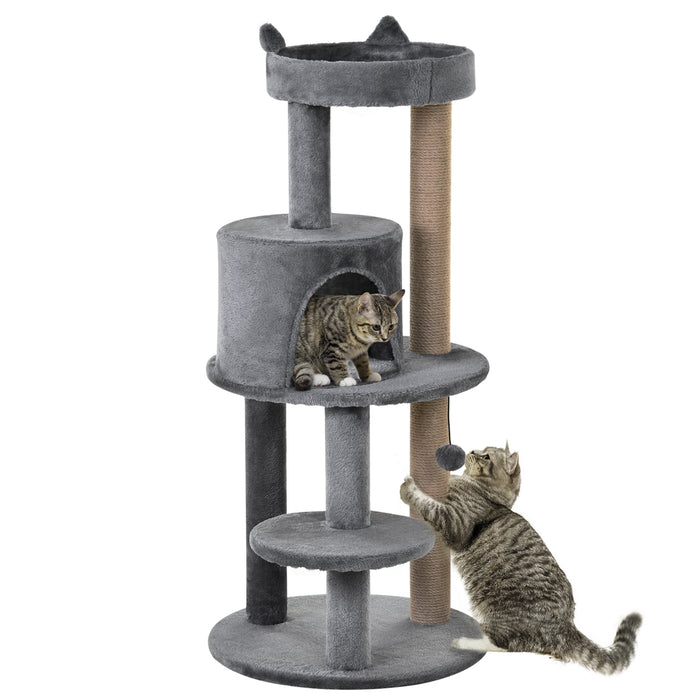 Deluxe 3-Tier Cat Tree with Scratching Posts - 104 cm Tall Activity Condo Tower with Play Ball - Ideal for Cats to Relax, Climb & Play