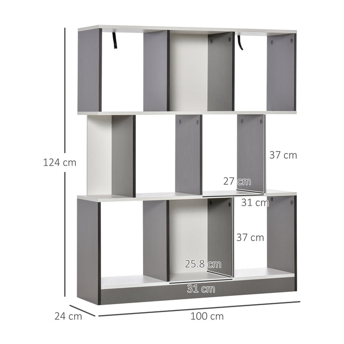 3-Tier 8-Cube Display Shelving Unit - Contemporary Home Office Bookcase with Safety Anti-Tipping - Stylish & Versatile Free-standing Organizer for Books and Decor in Grey White