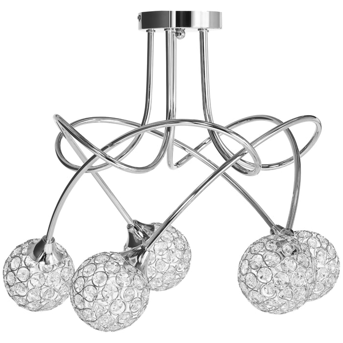 Modern Crystal Ball Chandelier - 5-Shade Ceiling Pendant Light Fixture with G9 Bulbs - Elegant Silver Lighting for Living Room and Dining Area