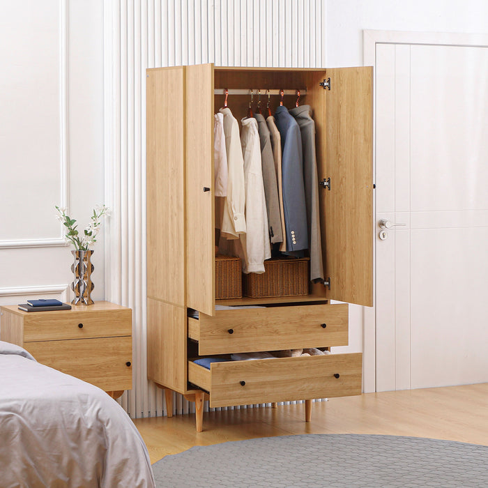 2-Door Wardrobe with Drawers and Hanging Rail - Bedroom Clothes Storage Organizer, 80x52x180cm - Ideal for Home Space-saving & Neatness