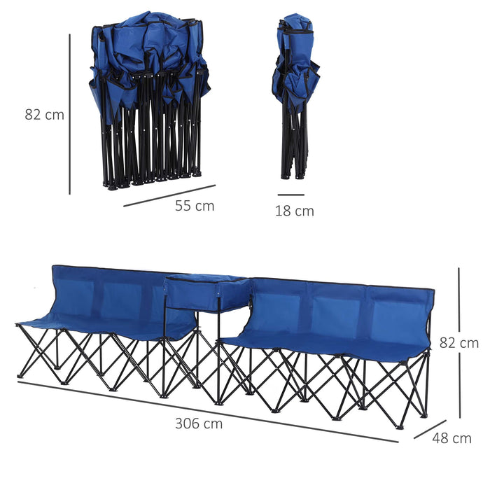 6-Seater Steel Camping Bench - Portable Folding Design with Integrated Cooler Bag - Ideal for Outdoor Events and Family Gatherings