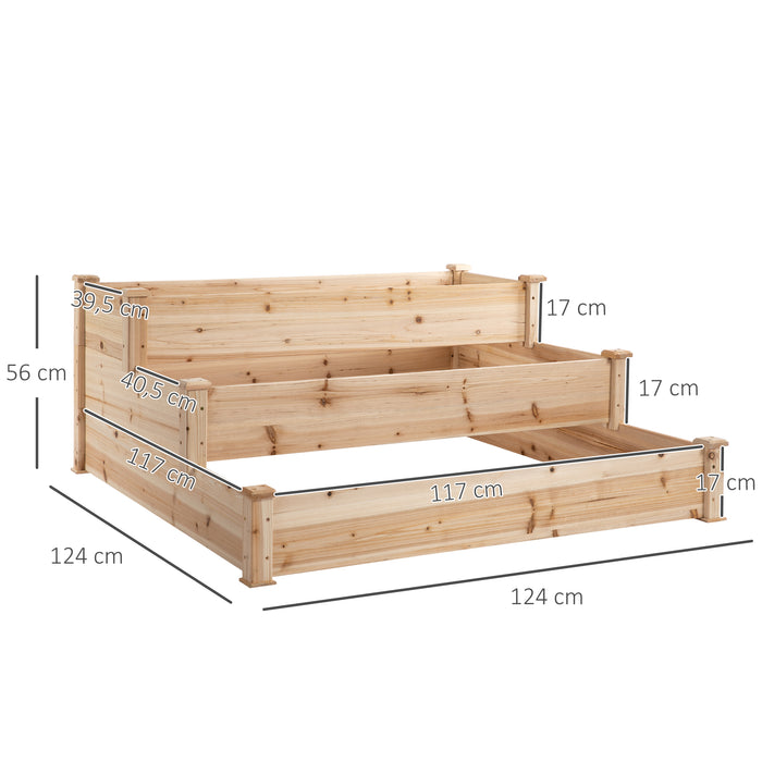 3-Tier Wooden Raised Garden Bed Kit - Elevated Planting Box Stand for Yard & Patio, 124cm x 124cm x 56cm - Ideal for Outdoor Gardening Enthusiasts