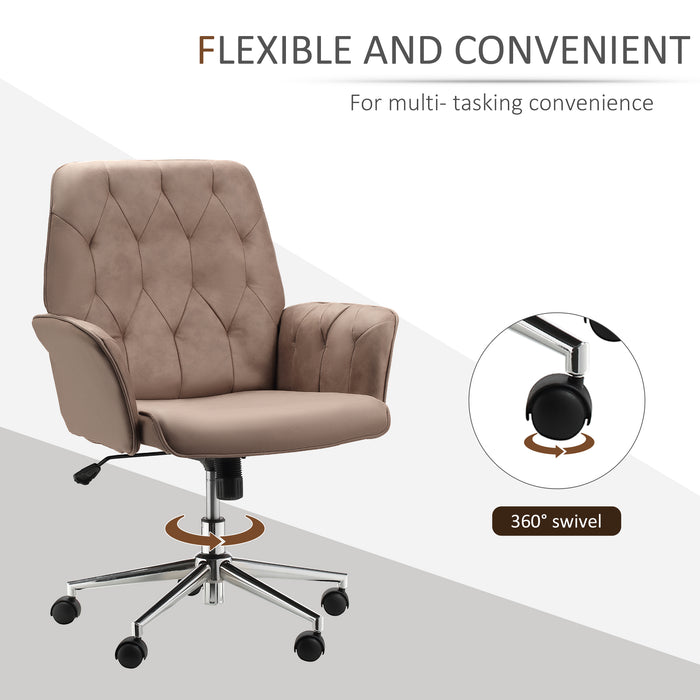 ErgoComfort Micro Fibre Chair - Mid-Back, Adjustable Seat and Arms, Home Office Desk Chair - Ideal for Computer Work, Comfort Seating in Brown