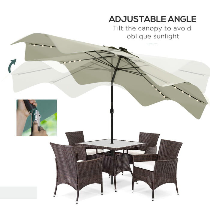 Solar LED Illuminated Patio Umbrella - Tilting Outdoor Parasol with Easy Crank, 3 x 3m Cream White - Ideal for Garden, Market, Table Shade