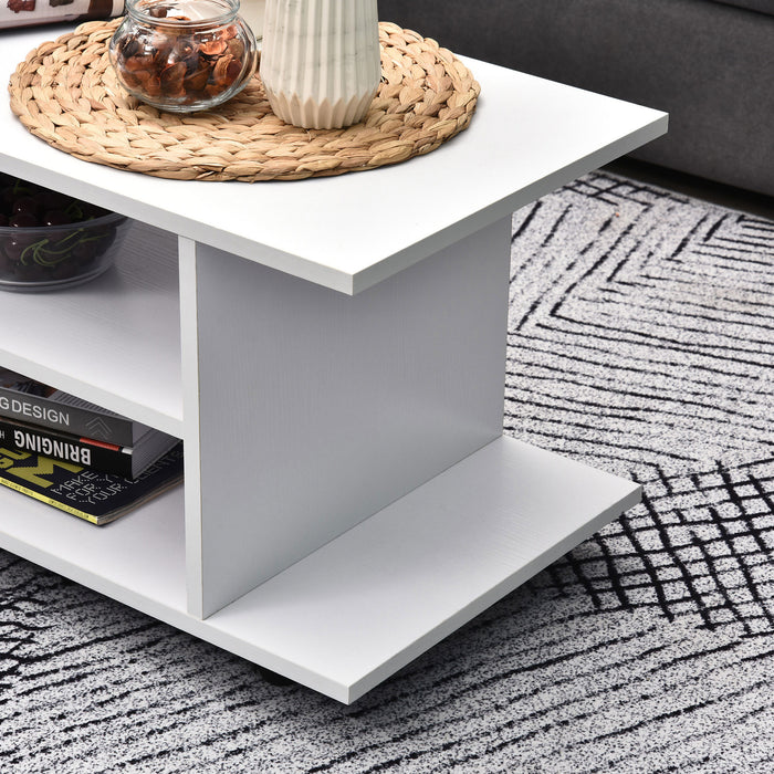 Modern White TV Stand with Storage Shelves - Elegant Media Console for Living Room - Ideal for Entertainment Setup and Organization