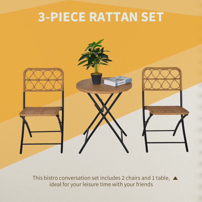 PE Rattan Wicker Bistro Set - 3-Piece Folding Patio Conversation Furniture with Steel Frame - Ideal for Outdoor Dining and Relaxation