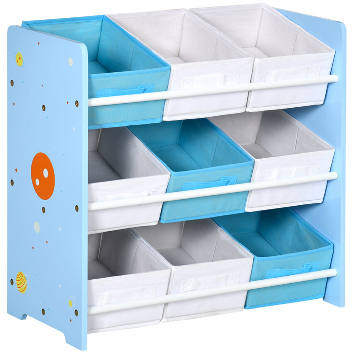 Kids Storage Organizer - 9 Removable Baskets and Book Shelf for Toy and Book Organization - Perfect for Nursery and Playroom in Blue