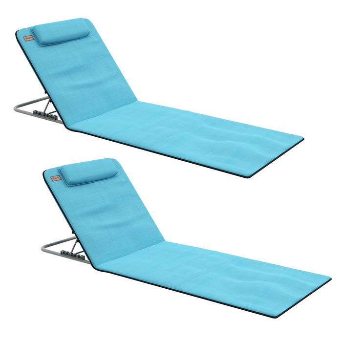 2-Piece Light Blue Outdoor Reclining Chairs with Pillows - Durable Metal Frame & PE Fabric Construction - Ideal for Beach Relaxation or Patio Lounging