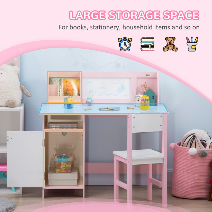 Kids Playtime Furniture - Two-Piece Pink Table and Chair Set with Whiteboard Top - Perfect for Creative Toddlers