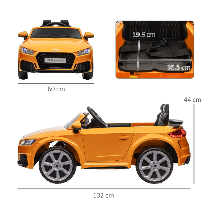 Kids Licensed Audi TT RS - Electric Ride-On Car with Remote, 12V Battery, Suspension, Headlights, MP3 Player, 3km/h in Yellow - Fun Driving Experience for Children