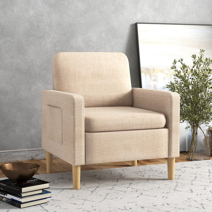 Comfy Beige Upholstered Accent Chair - Modern Fireside Armchair for Relaxation - Perfect for Living Room, Bedroom, or Home Office